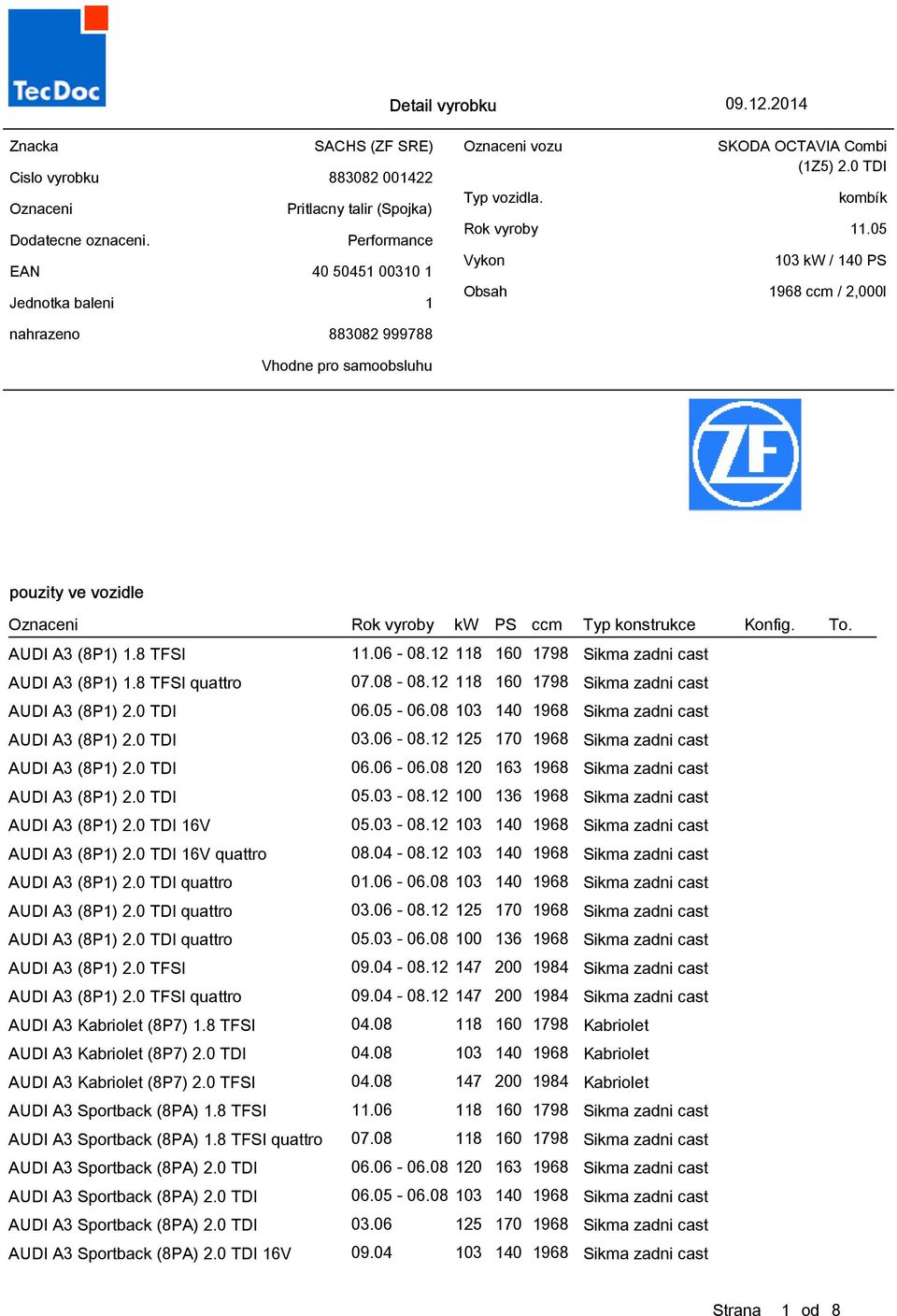 12 118 160 1798 Sikma zadni cast AUDI A3 (8P1) 1.8 TFSI quattro 07.08-08.12 118 160 1798 Sikma zadni cast AUDI A3 (8P1) 2.0 TDI 06.05-06.08 103 140 1968 Sikma zadni cast AUDI A3 (8P1) 2.0 TDI 03.