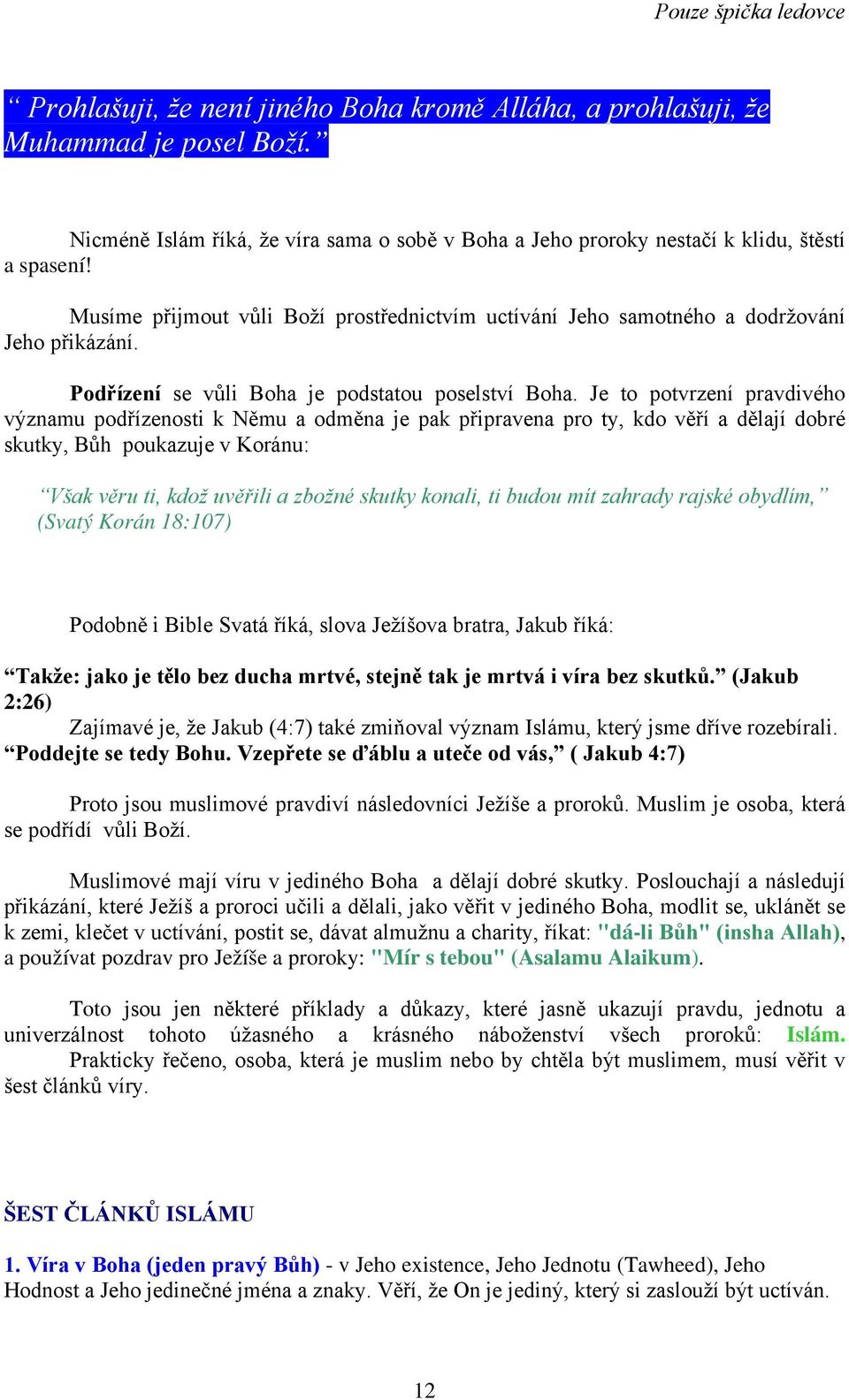 Je to potvrzení pravdivého významu podřízenosti k Němu a odměna je pak připravena pro ty, kdo věří a dělají dobré skutky, Bůh poukazuje v Koránu: Však věru ti, kdož uvěřili a zbožné skutky konali, ti