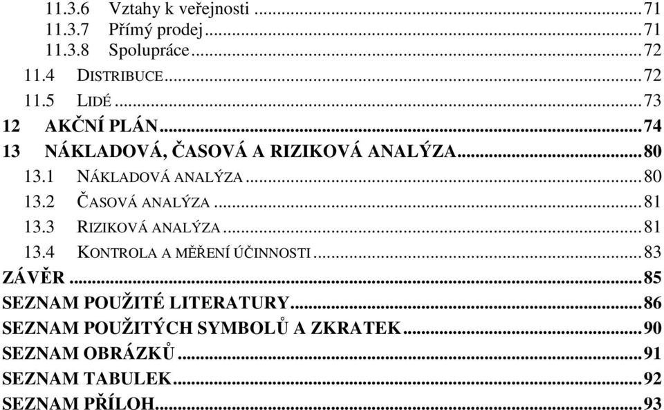 .. 81 13.3 RIZIKOVÁ ANALÝZA... 81 13.4 KONTROLA A MĚŘENÍ ÚČINNOSTI... 83 ZÁVĚR... 85 SEZNAM POUŽITÉ LITERATURY.