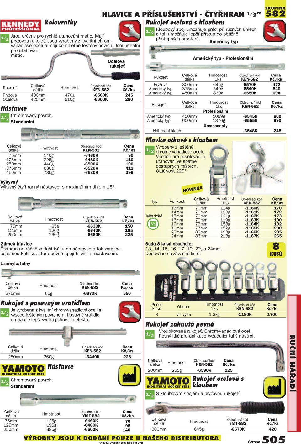 Americký typ Americký typ Profesionální SKUPINA 582 Rukojeť Pryžová 400mm 470g 6560K 245 Ocelová 425mm 50g 6600K 280 Nástavce / Chromovaný povrch.