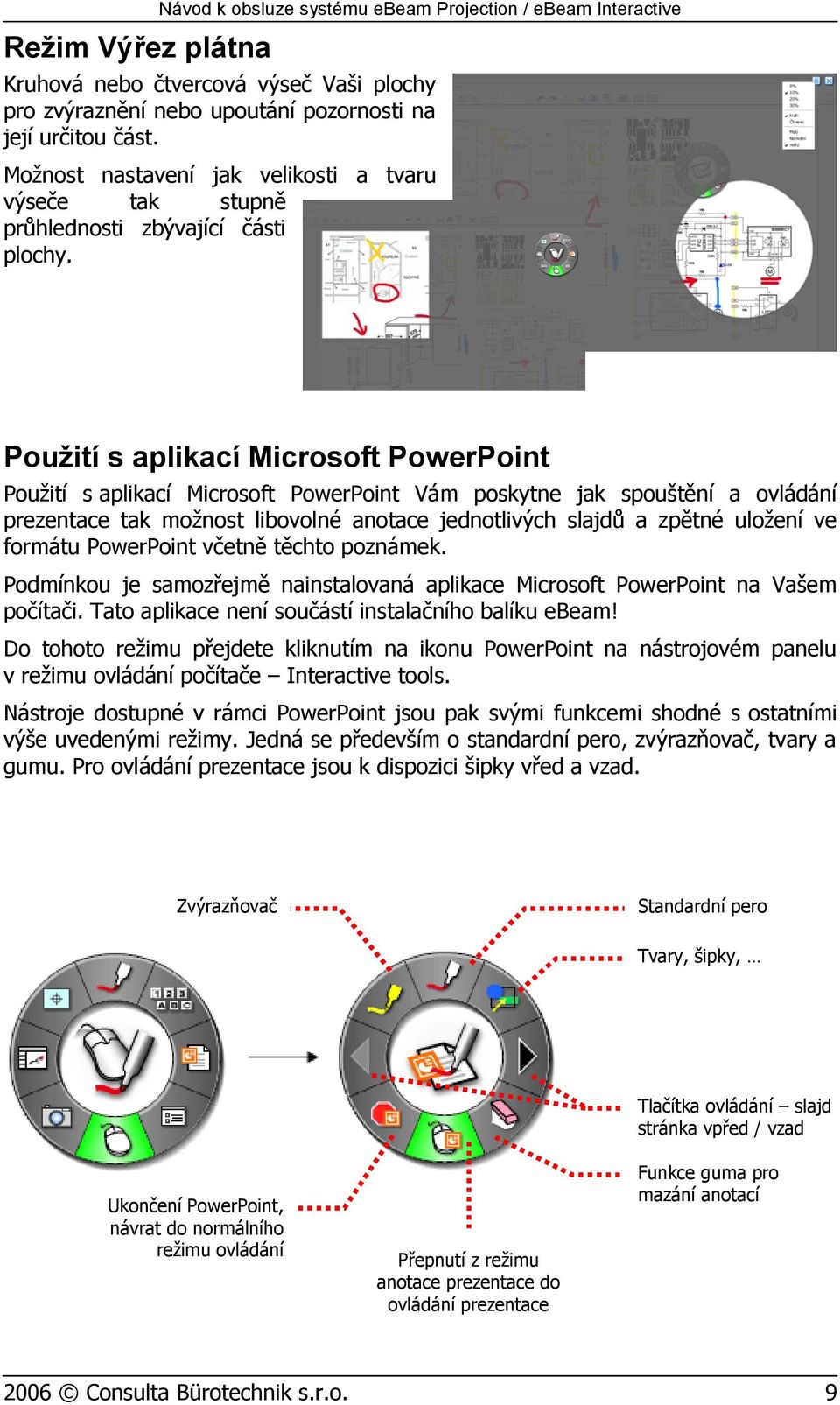 Použití s aplikací Microsoft PowerPoint Použití s aplikací Microsoft PowerPoint Vám poskytne jak spouštění a ovládání prezentace tak možnost libovolné anotace jednotlivých slajdů a zpětné uložení ve