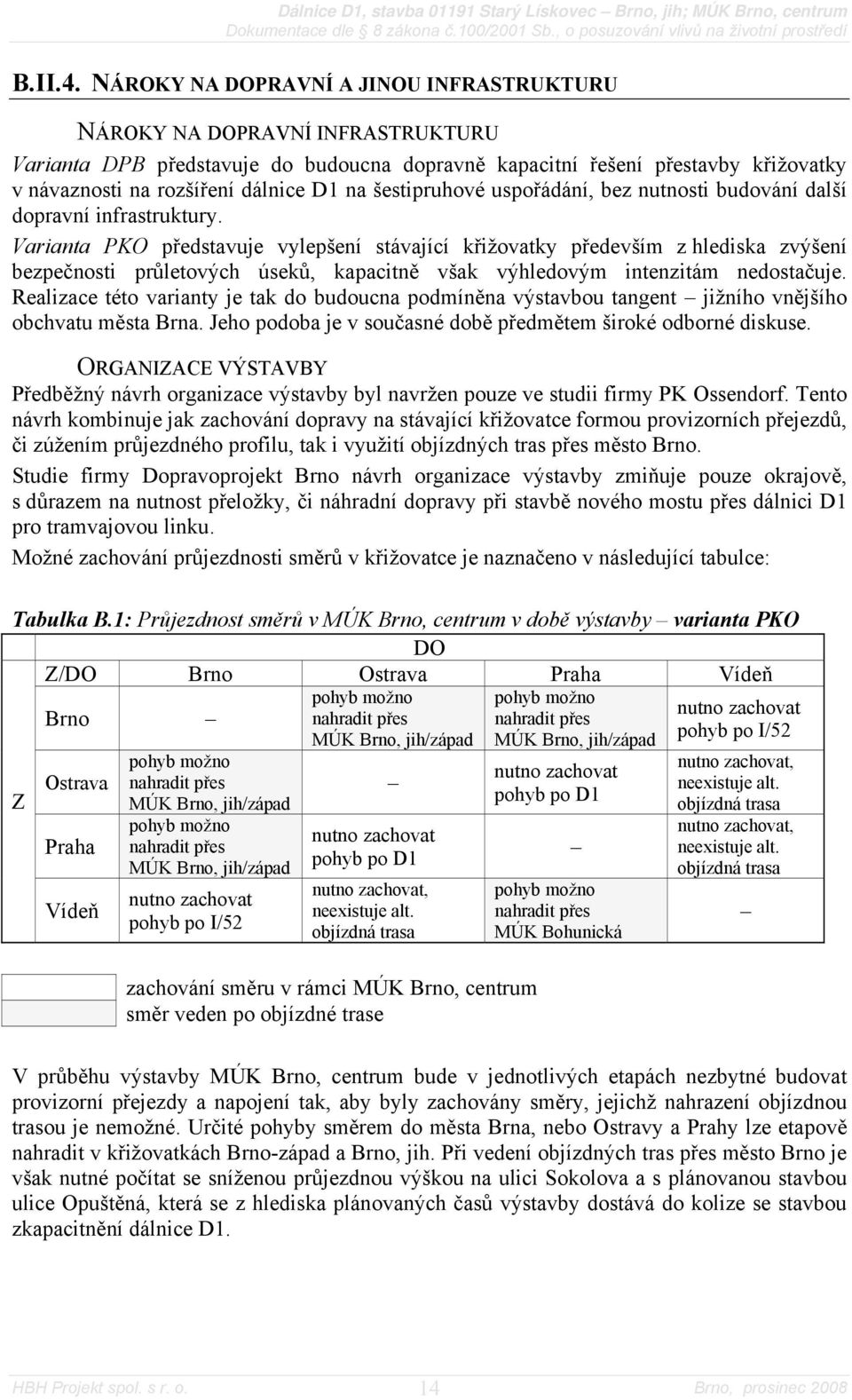 šestipruhové uspořádání, bez nutnosti budování další dopravní infrastruktury.