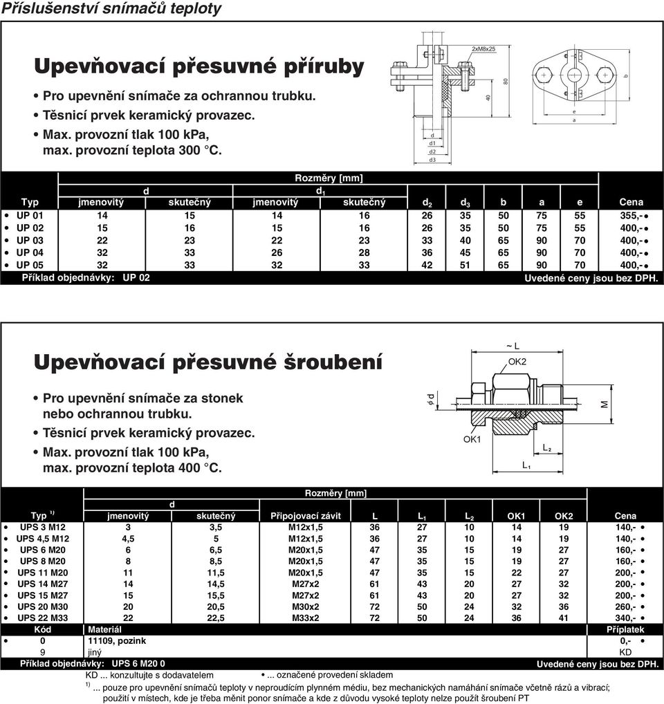 90 70 40 UP 04 32 33 26 28 36 45 65 90 70 40 UP 05 32 33 32 33 42 51 65 90 70 40 Příklad objednávky: UP 02 Upevňovací přesuvné šroubení OK2 Pro upevnění snímače za stonek nebo ochrannou trubku.