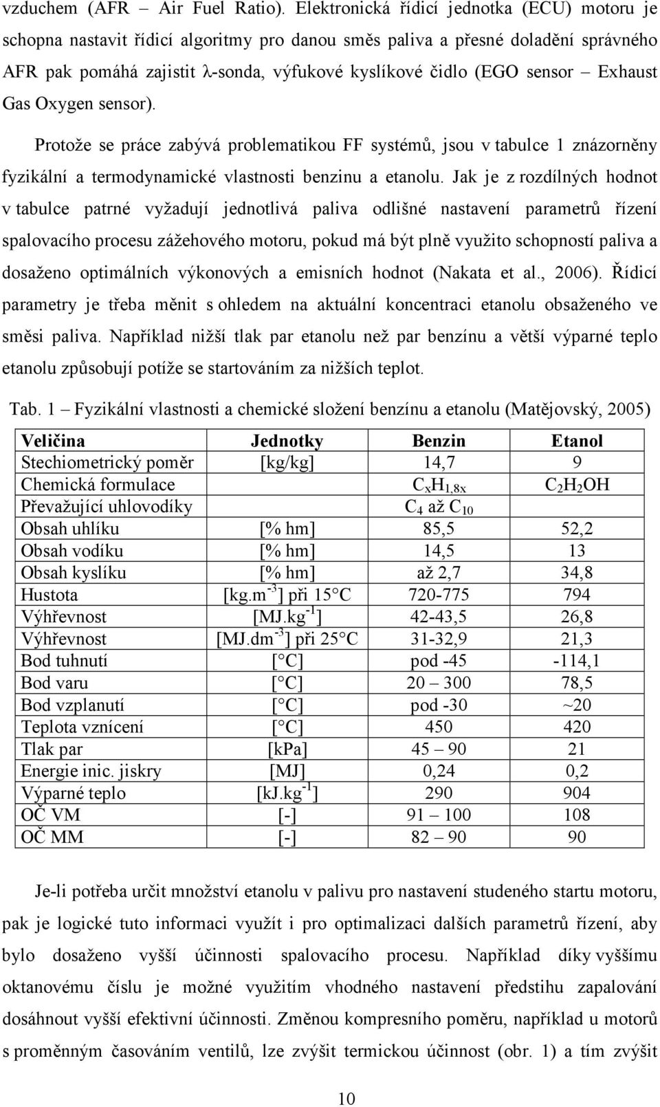 Exhaust Gas Oxygen sensor). Protože se práce zabývá problematikou FF systémů, jsou v tabulce 1 znázorněny fyzikální a termodynamické vlastnosti benzinu a etanolu.