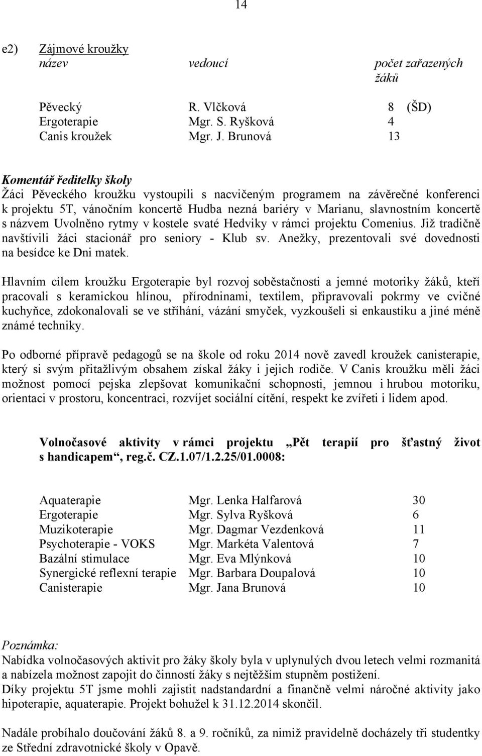 koncertě s názvem Uvolněno rytmy v kostele svaté Hedviky v rámci projektu Comenius. Již tradičně navštívili žáci stacionář pro seniory - Klub sv.