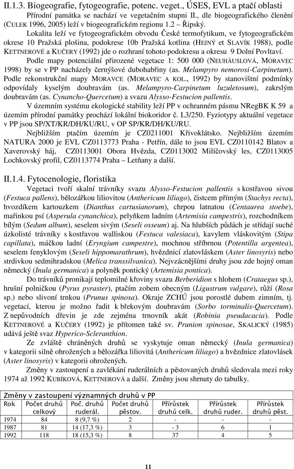 Lokalita leží ve fytogeografickém obvodu České termofytikum, ve fytogeografickém okrese 10 Pražská plošina, podokrese 10b Pražská kotlina (HEJNÝ et SLAVÍK 1988), podle KETTNEROVÉ a KUČERY (1992) jde