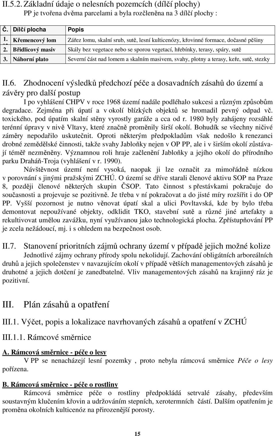 Náhorní plato Severní část nad lomem a skalním masivem, svahy, plotny a terasy, keře, sutě, stezky II.6.