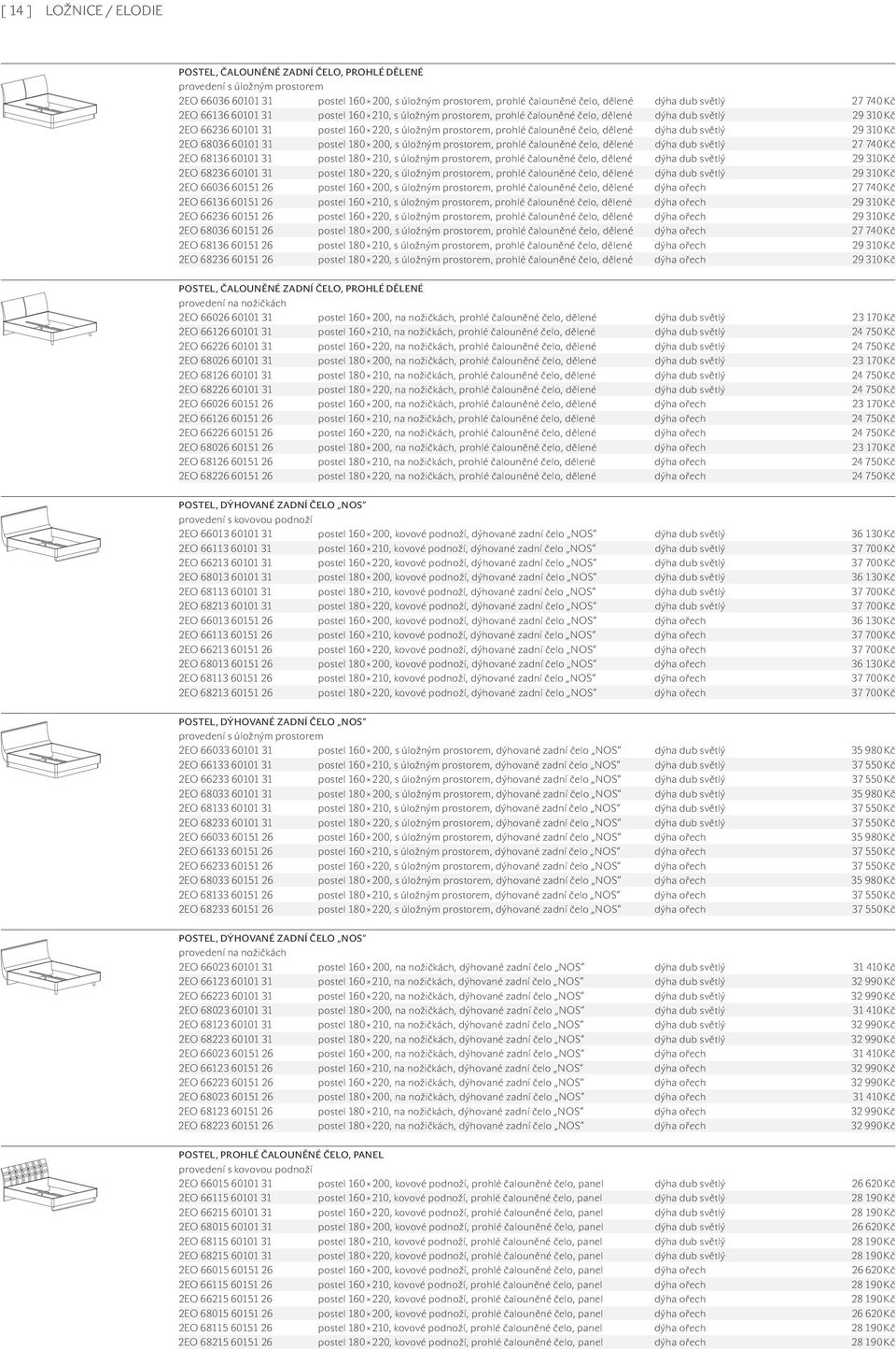 čelo, dělené dýha dub světlý 29 310 Kč 2EO 68036 60101 31 postel 180 200, s úložným prostorem, prohlé čalouněné čelo, dělené dýha dub světlý 27 740 Kč 2EO 68136 60101 31 postel 180 210, s úložným