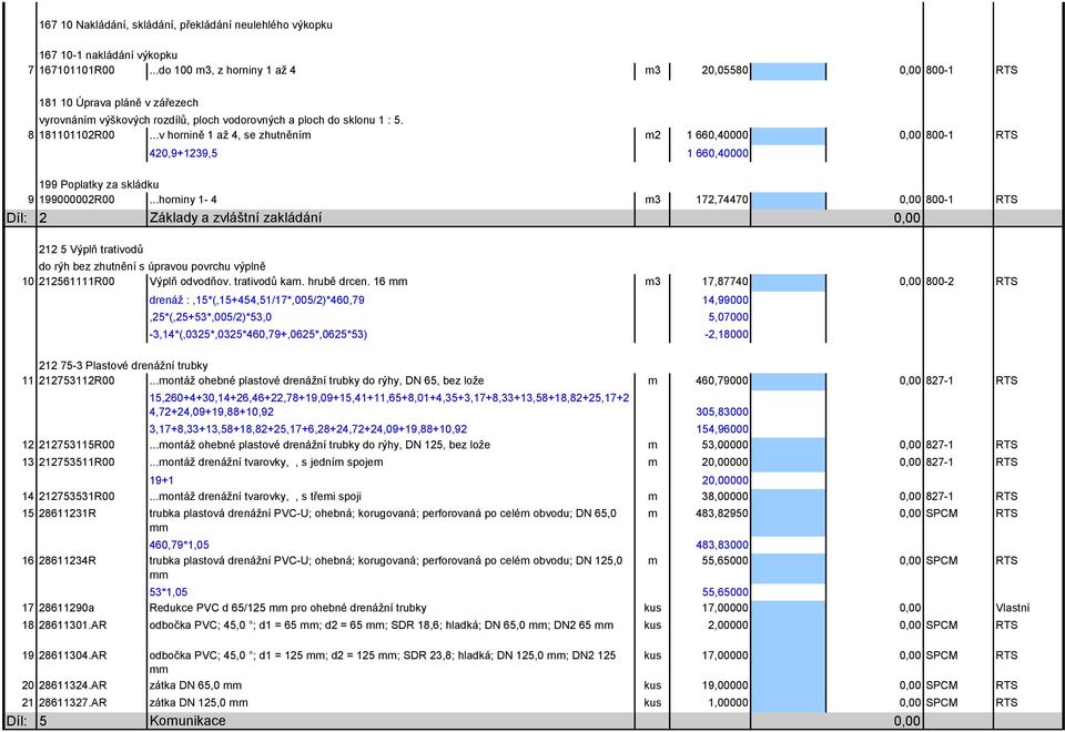 ..v hornině 1 až 4, se zhutněním m2 1 660,40000 800-1 RTS 420,9+1239,5 1 660,40000 199 Poplatky za skládku 9 199000002R00.