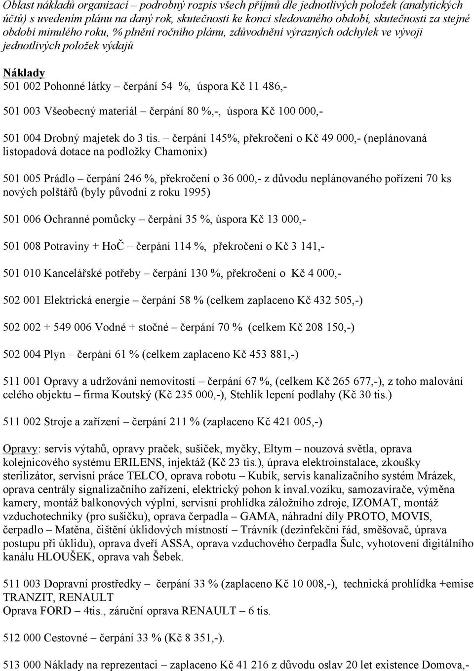 čerpání 80 %,, úspora Kč 100 000, 501 004 Drobný majetek do 3 tis.