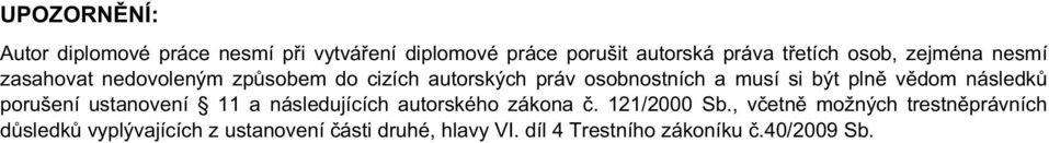 vědom následků porušení ustanovení 11 a následujících autorského zákona č. 121/2000 Sb.