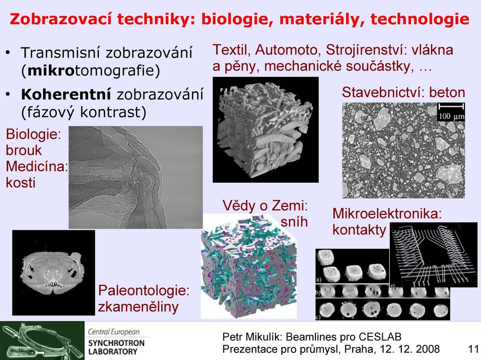 součástky, Stavebnictví: beton Koherentní zobrazování (fázový kontrast) Biologie: