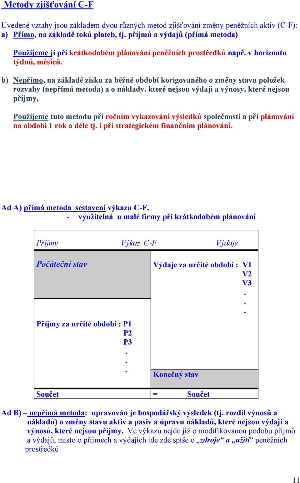 b) Nepřímo, na základě zisku za běžné období korigovaného o změny stavu položek rozvahy (nepřímá metoda) a o náklady, které nejsou výdaji a výnosy, které nejsou příjmy, Použijeme tuto metodu při