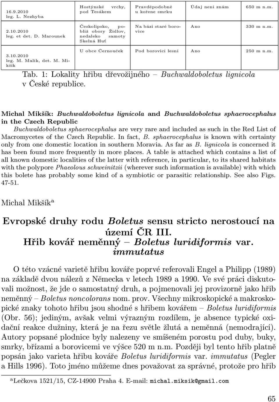 1: Lokality hřibu dřevožijného Buchwaldoboletus lignicola v České republice.