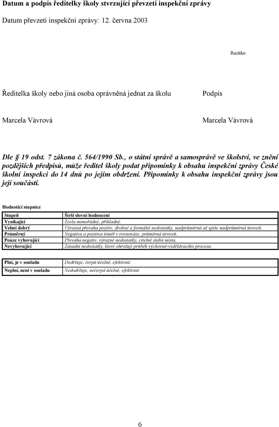 , o státní správě a samosprávě ve školství, ve znění pozdějších předpisů, může ředitel školy podat připomínky k obsahu inspekční zprávy České školní inspekci do 14 dnů po jejím obdržení.