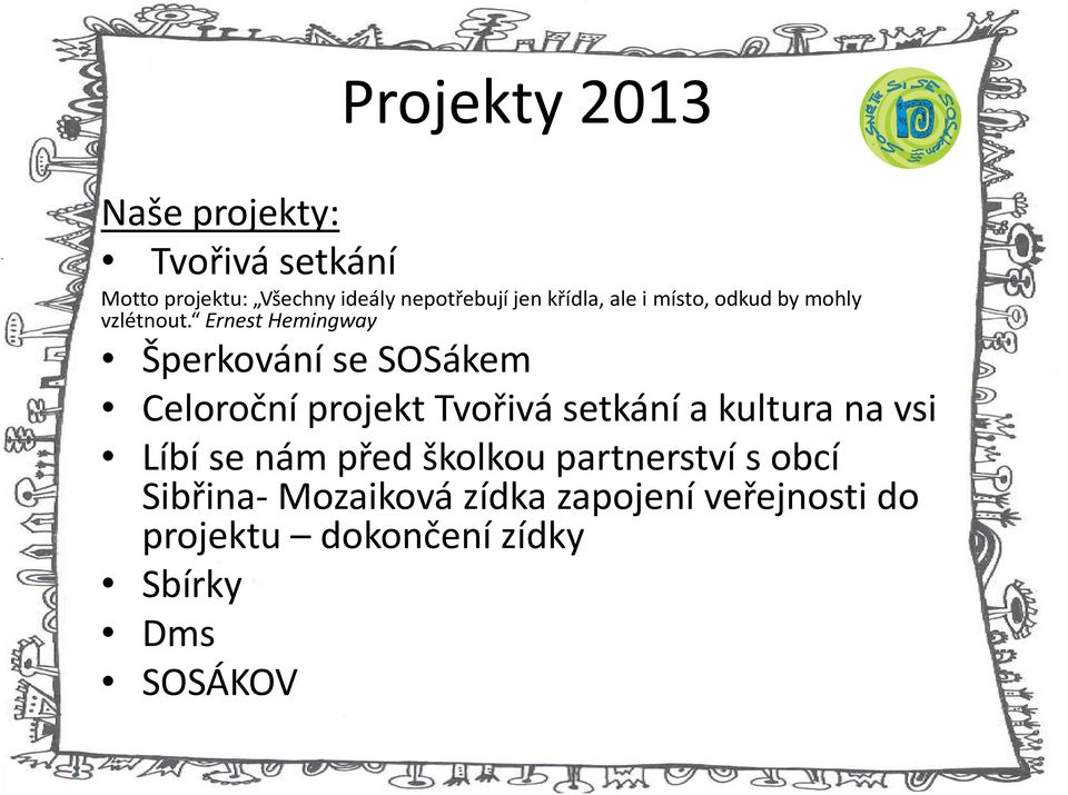 Ernest Hemingway Šperkování se SOSákem Celoroční projekt Tvořivá setkání a kultura na vsi