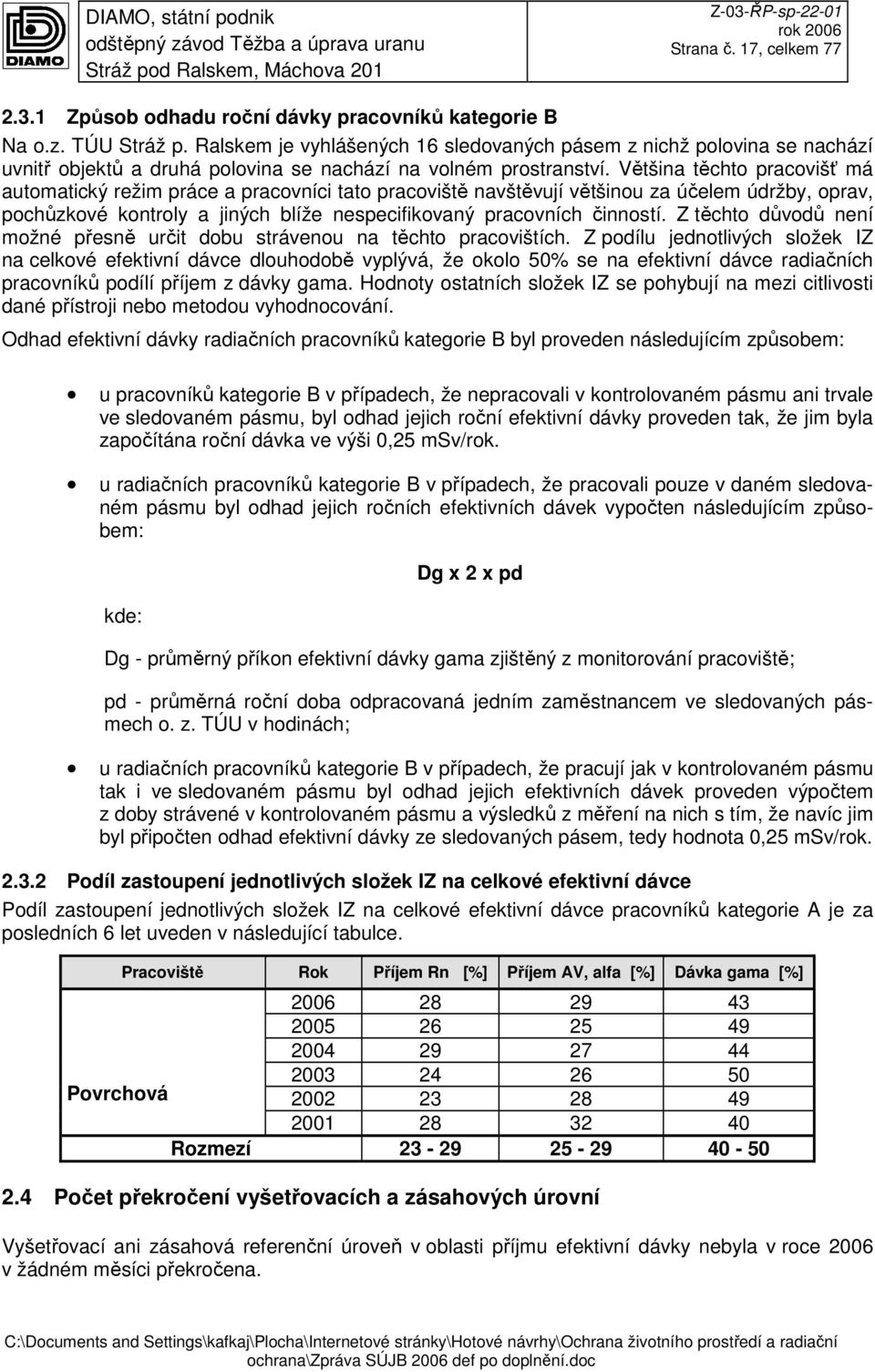 Většina těchto pracovišť má automatický režim práce a pracovníci tato pracoviště navštěvují většinou za účelem údržby, oprav, pochůzkové kontroly a jiných blíže nespecifikovaný pracovních činností.