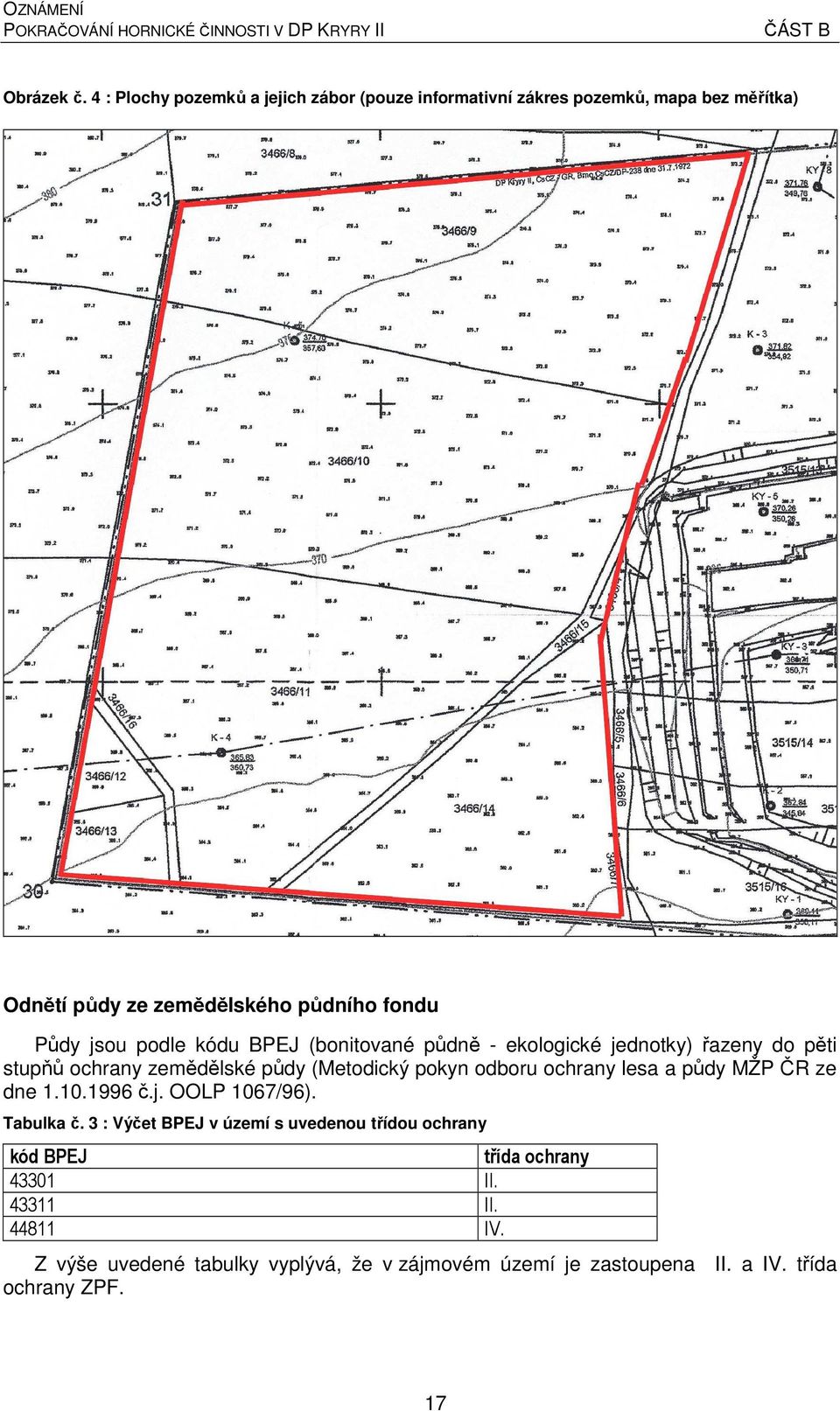 podle kódu BPEJ (bonitované půdně - ekologické jednotky) řazeny do pěti stupňů ochrany zemědělské půdy (Metodický pokyn odboru ochrany lesa