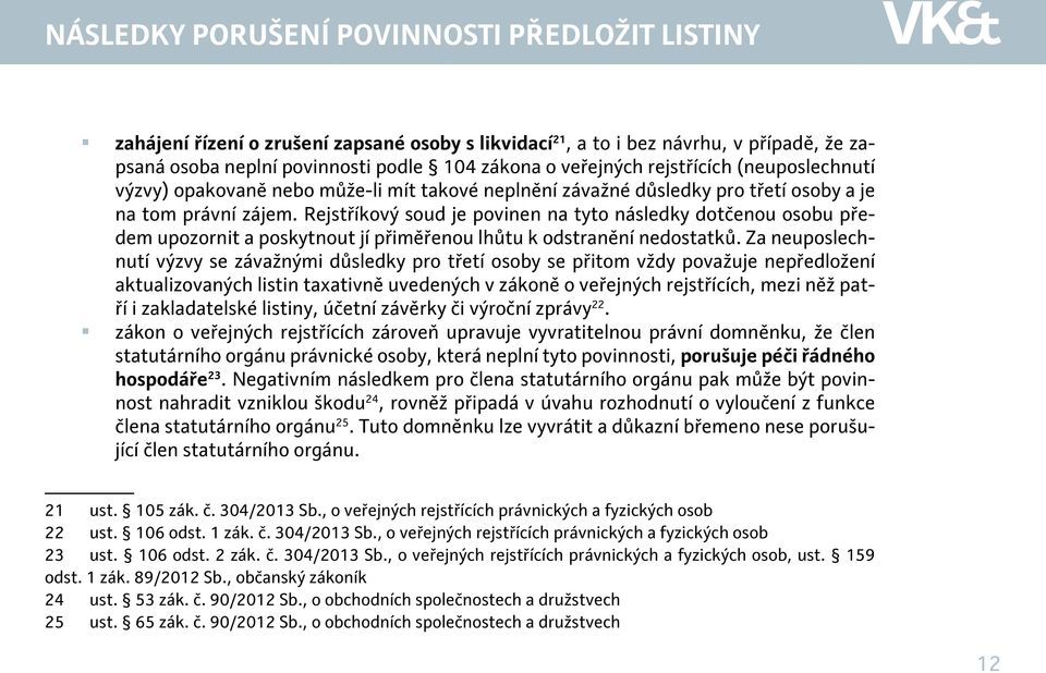 Rejstříkový soud je povinen na tyto následky dotčenou osobu předem upozornit a poskytnout jí přiměřenou lhůtu k odstranění nedostatků.