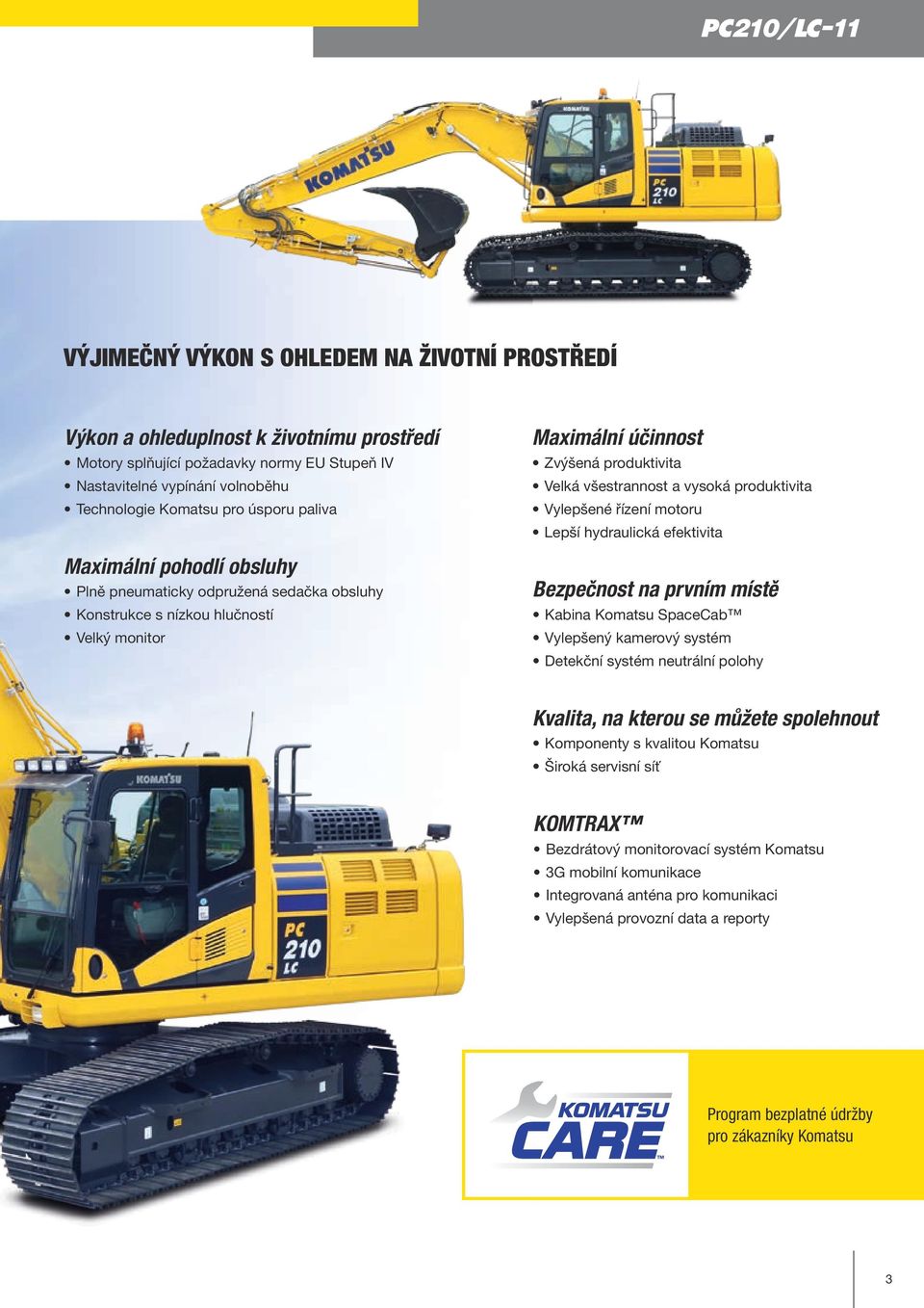 produktivita Vylepšené řízení motoru Lepší hydraulická efektivita Bezpečnost na prvním místě Kabina Komatsu SpaceCab Vylepšený kamerový systém Detekční systém neutrální polohy Kvalita, na kterou se