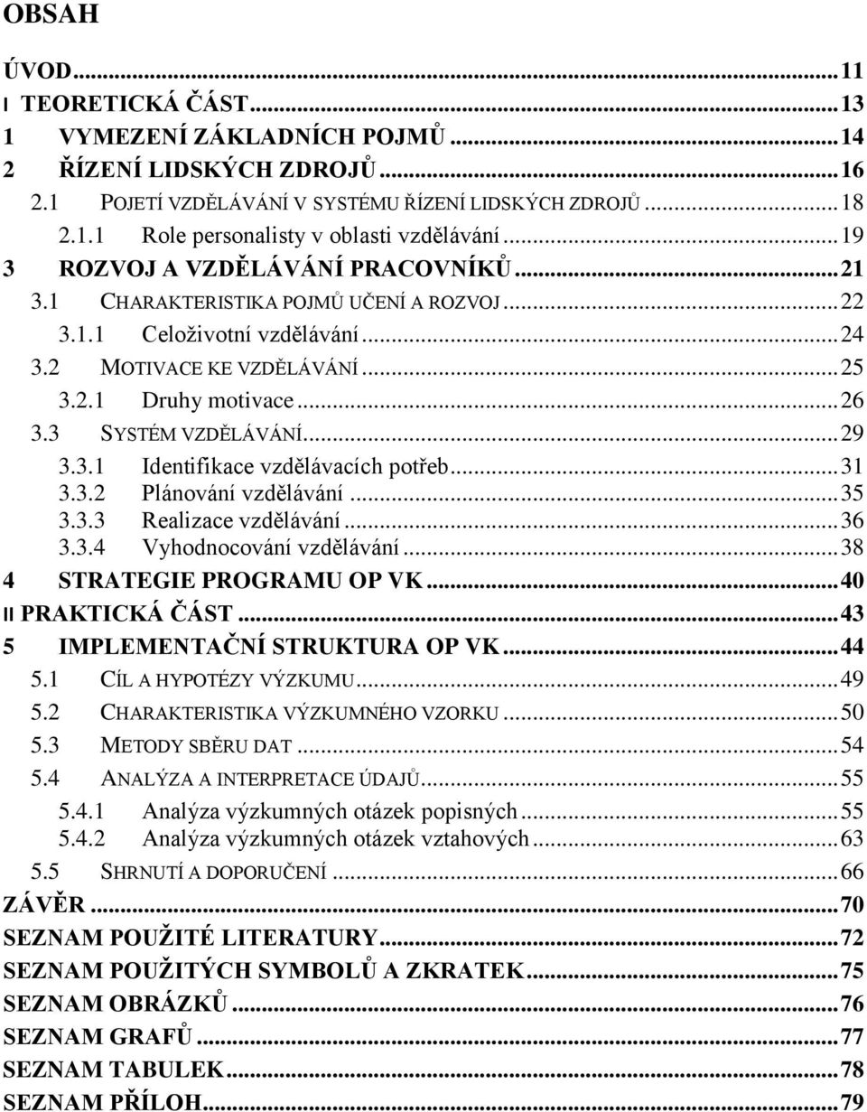 3 SYSTÉM VZDĚLÁVÁNÍ... 29 3.3.1 Identifikace vzdělávacích potřeb... 31 3.3.2 Plánování vzdělávání... 35 3.3.3 Realizace vzdělávání... 36 3.3.4 Vyhodnocování vzdělávání... 38 4 STRATEGIE PROGRAMU OP VK.