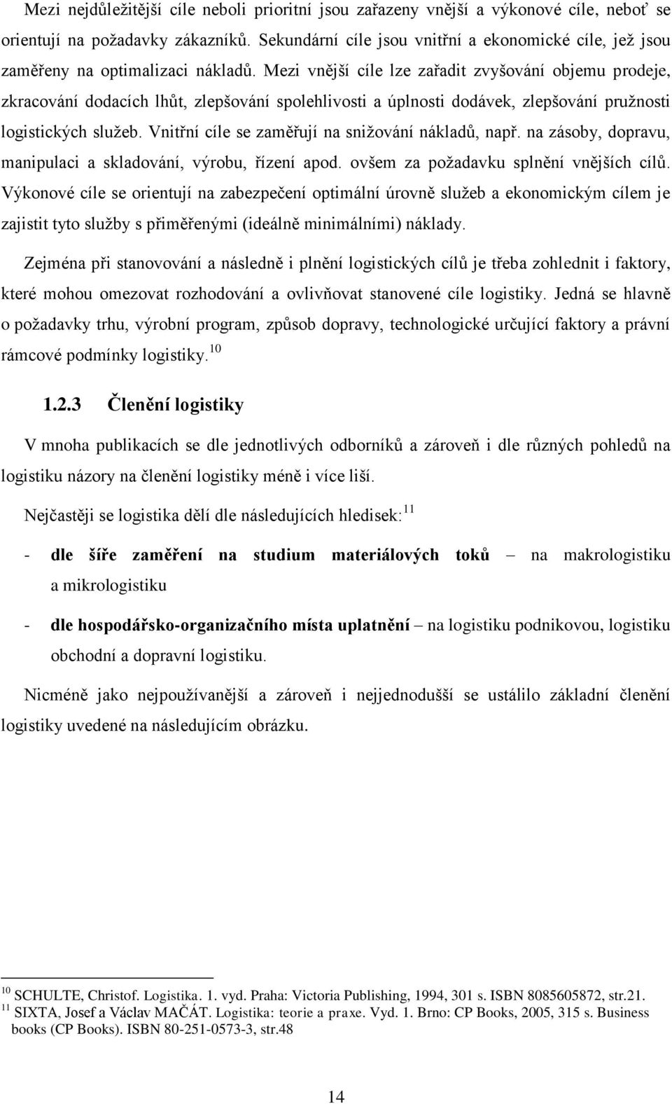 Mezi vnější cíle lze zařadit zvyšování objemu prodeje, zkracování dodacích lhůt, zlepšování spolehlivosti a úplnosti dodávek, zlepšování pružnosti logistických služeb.