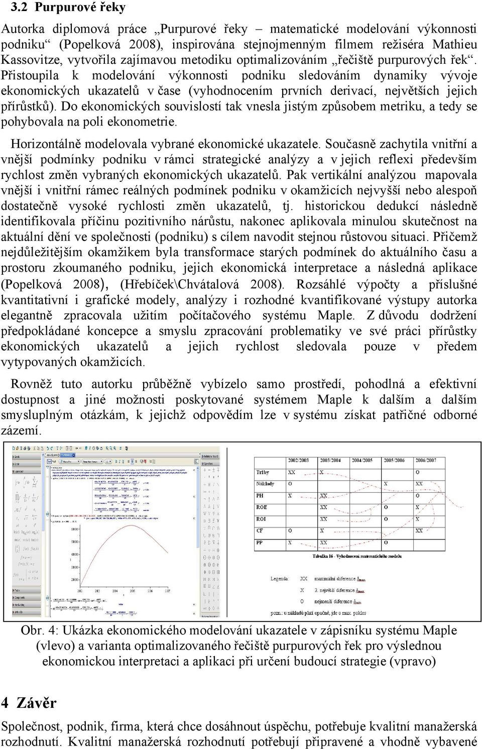 Přistoupila k modelování výkonnosti podniku sledováním dynamiky vývoje ekonomických ukazatelů v čase (vyhodnocením prvních derivací, největších jejich přírůstků).