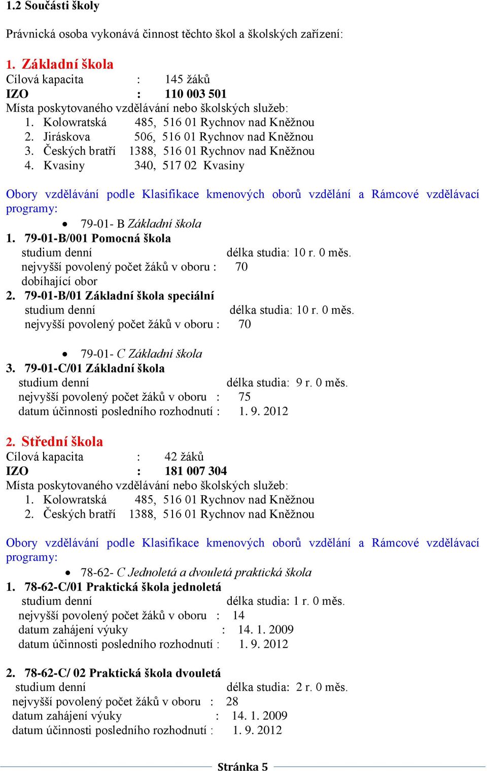 Jiráskova 506, 516 01 Rychnov nad Kněţnou 3. Českých bratří 1388, 516 01 Rychnov nad Kněţnou 4.