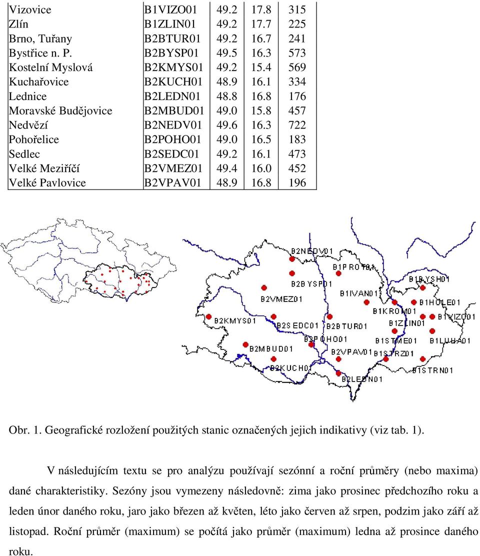 4 42 Velké Pavlovice B2VPAV1 48.9 16.8 196 Obr. 1. Geografické rozložení použitých stanic označených jejich indikativy (viz tab. 1).