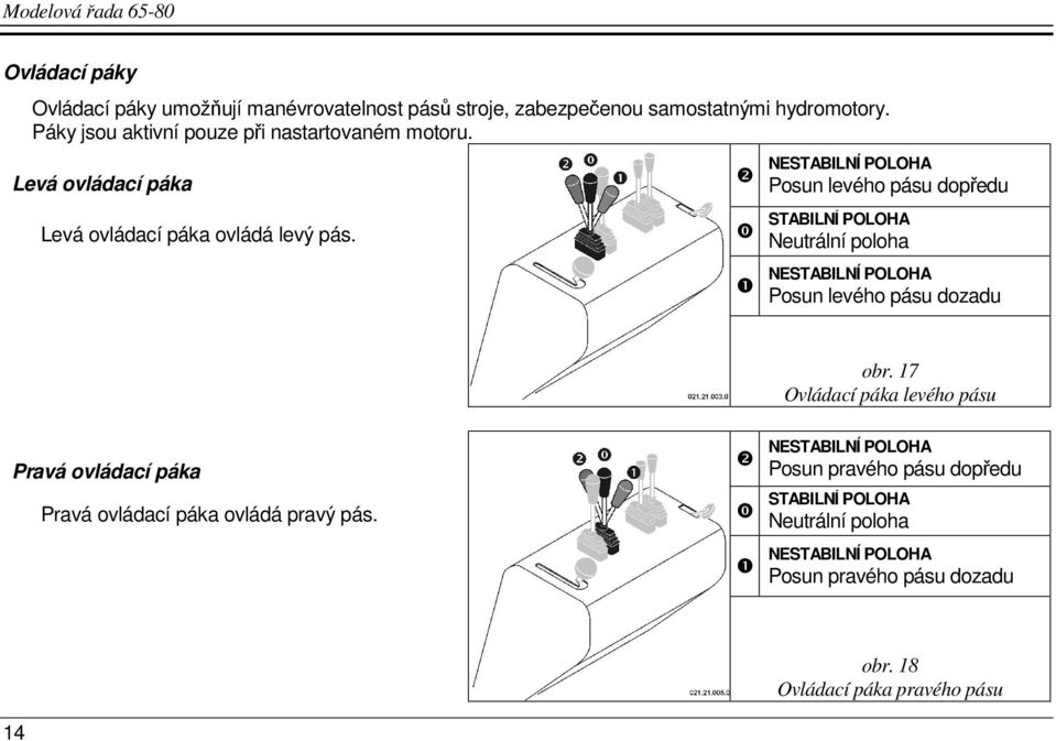 NE Posun levého pásu dopředu Neutrální poloha NE Posun levého pásu dozadu obr.