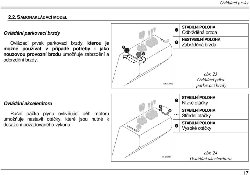 i jako nouzovou provozní brzdu umožňuje zabrzdění a odbrzdění brzdy. Odbržděná brzda NE Zabržděná brzda obr.