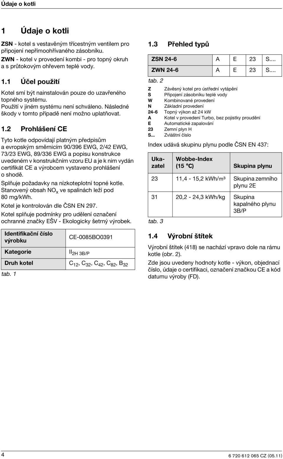 2 Prohlášení CE Tyto kotle odpovídají platným předpsům a evropským směrncím 90/396 EWG, 2/42 EWG, 73/23 EWG, 89/336 EWG a popsu konstrukce uvedeném v konstrukčním vzoru EU a je k nm vydán certfkát CE