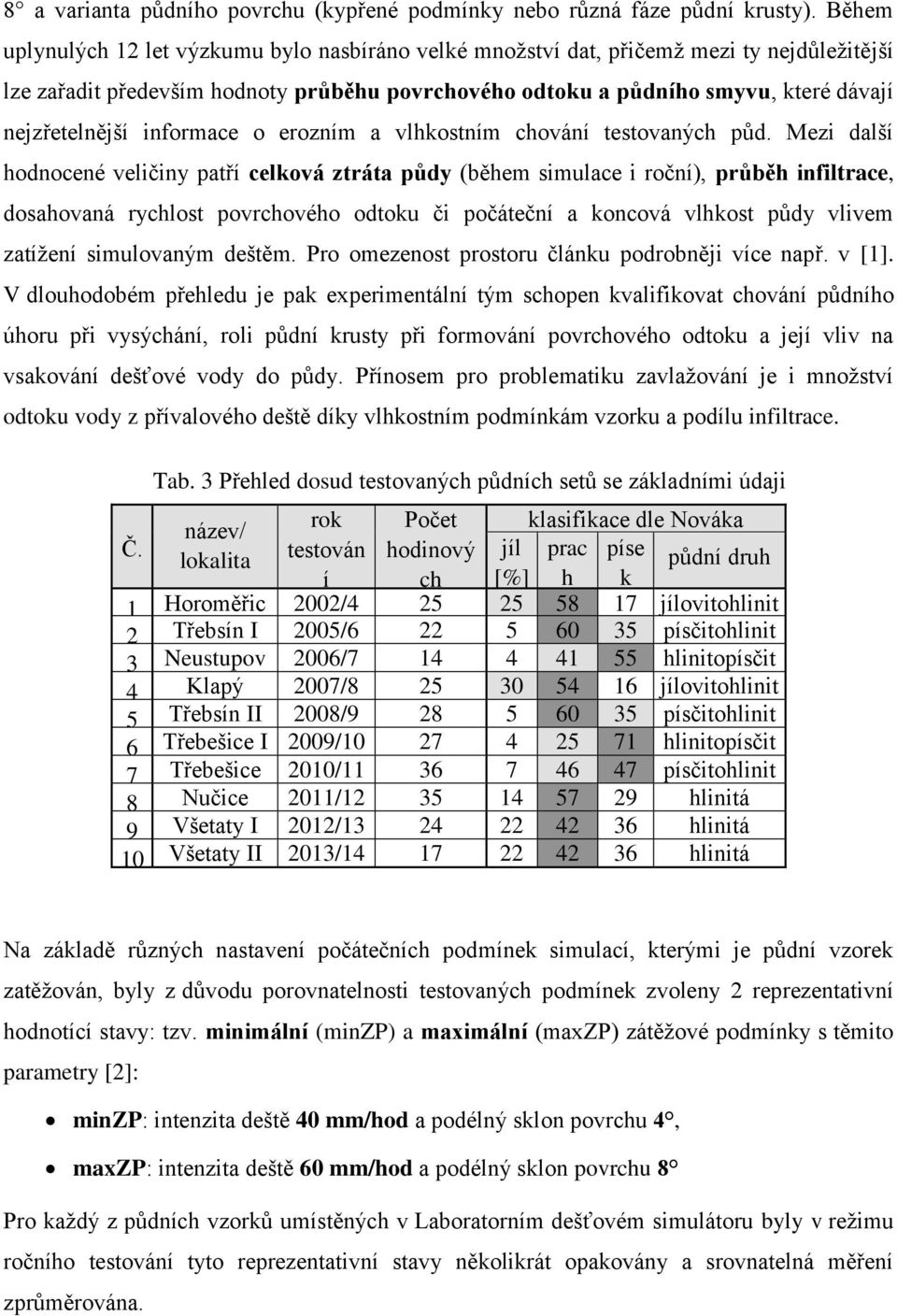 informace o erozním a vlhkostním chování testovaných půd.