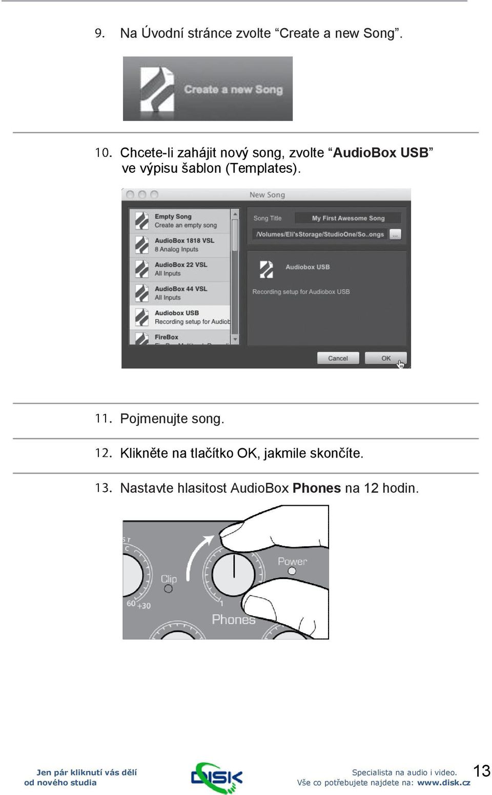 šablon (Templates). Pojmenujte song.