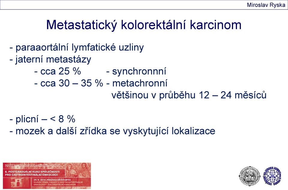 synchronnní - cca 30 35 % - metachronní většinou v průběhu