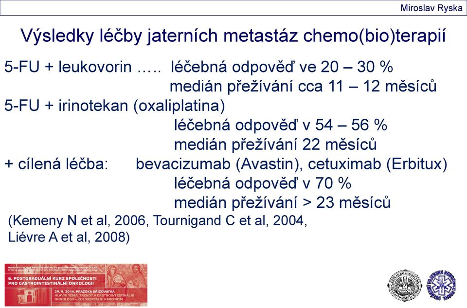 léčebná odpověď v 54 56 % medián přežívání 22 měsíců + cílená léčba: bevacizumab (Avastin),