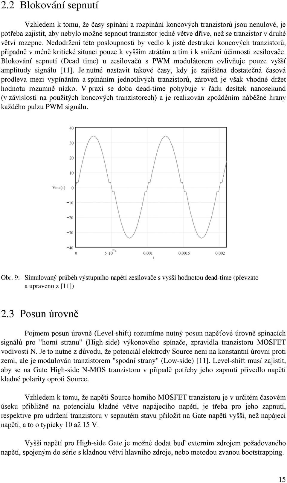 Blokování sepnutí (Dead time) u zesilovačů s PWM modulátorem ovlivňuje pouze vyšší amplitudy signálu [11].