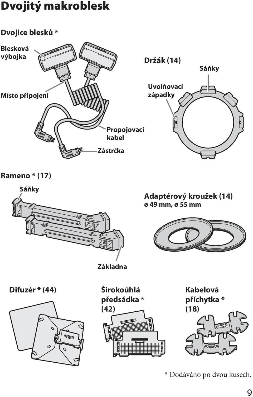 Sáňky Adaptérový kroužek (14) ø 49 mm, ø 55 mm Základna Difuzér * (44)