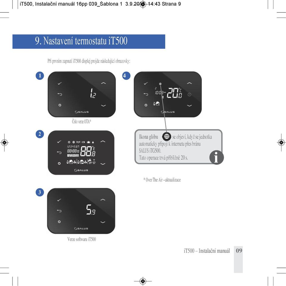 Číslo verze OTA* 2 Ikona glóbu se objeví, když se jednotka automaticky připojí k internetu přes