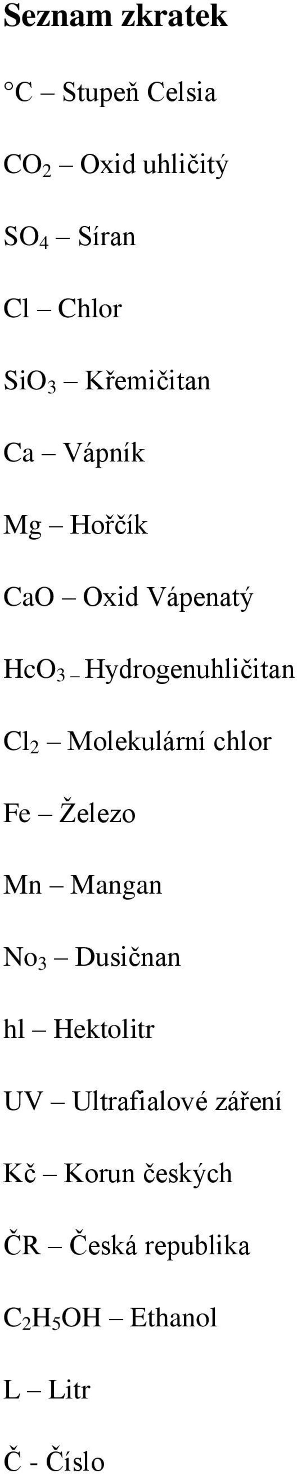 Molekulární chlor Fe Železo Mn Mangan No 3 Dusičnan hl Hektolitr UV