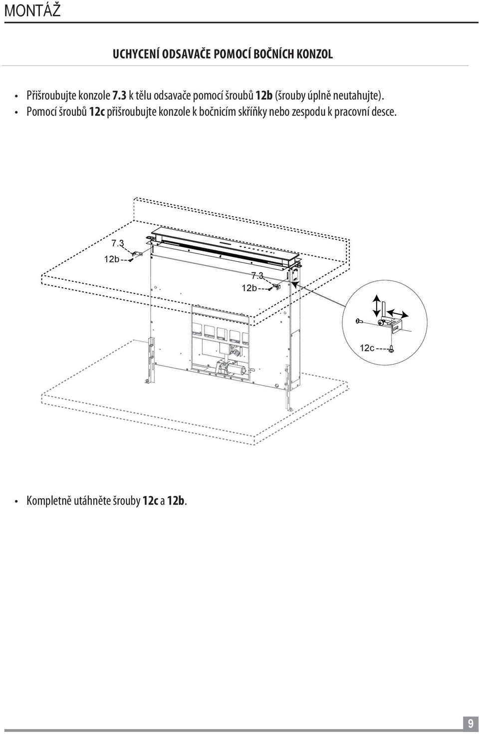 Pomocí šroubů 12c přišroubujte konzole k bočnicím skříňky nebo