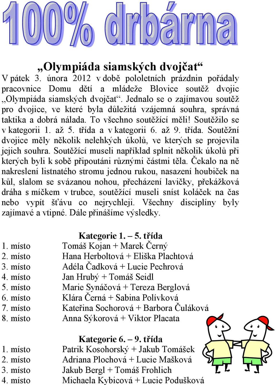 až 9. třída. Soutěžní dvojice měly několik nelehkých úkolů, ve kterých se projevila jejich souhra.