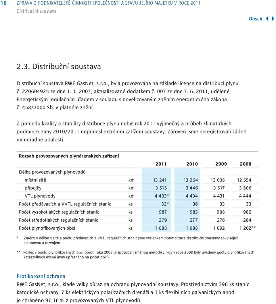 Z pohledu kvality a stability distribuce plynu nebyl rok 20 výjimečný a průběh klimatických podmínek zimy 200/20 nepřinesl extrémní zatížení soustavy.