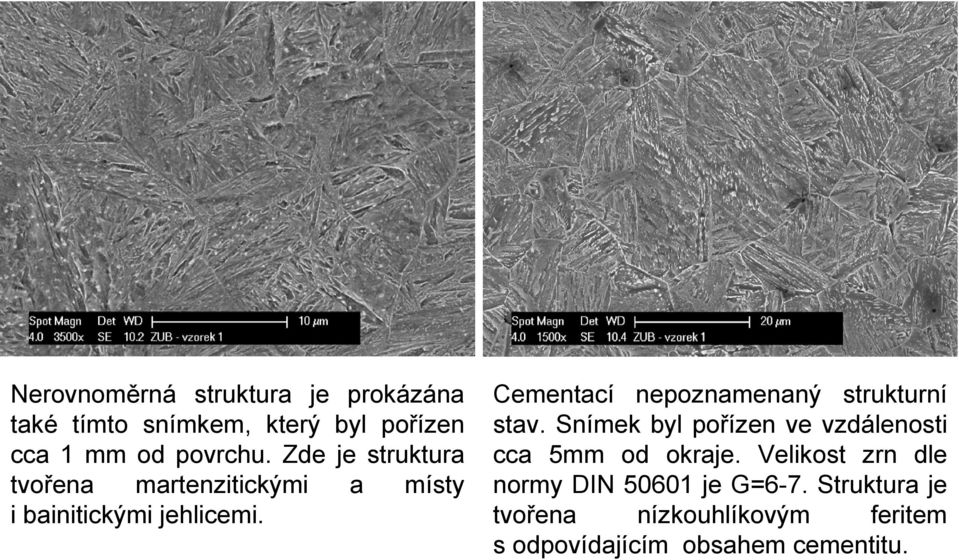 Cementací nepoznamenaný strukturní stav. Snímek byl pořízen ve vzdálenosti cca 5mm od okraje.