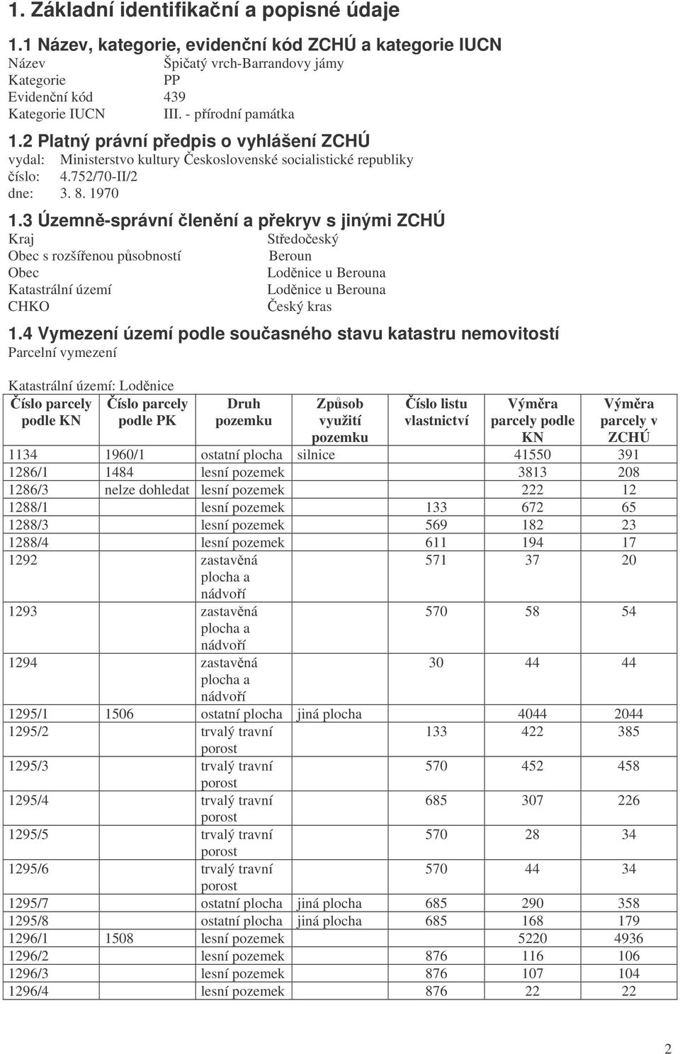 3 Územn-správní lenní a pekryv s jinými ZCHÚ Kraj Stedoeský Obec s rozšíenou psobností Beroun Obec Lodnice u Berouna Katastrální území Lodnice u Berouna CHKO eský kras 1.