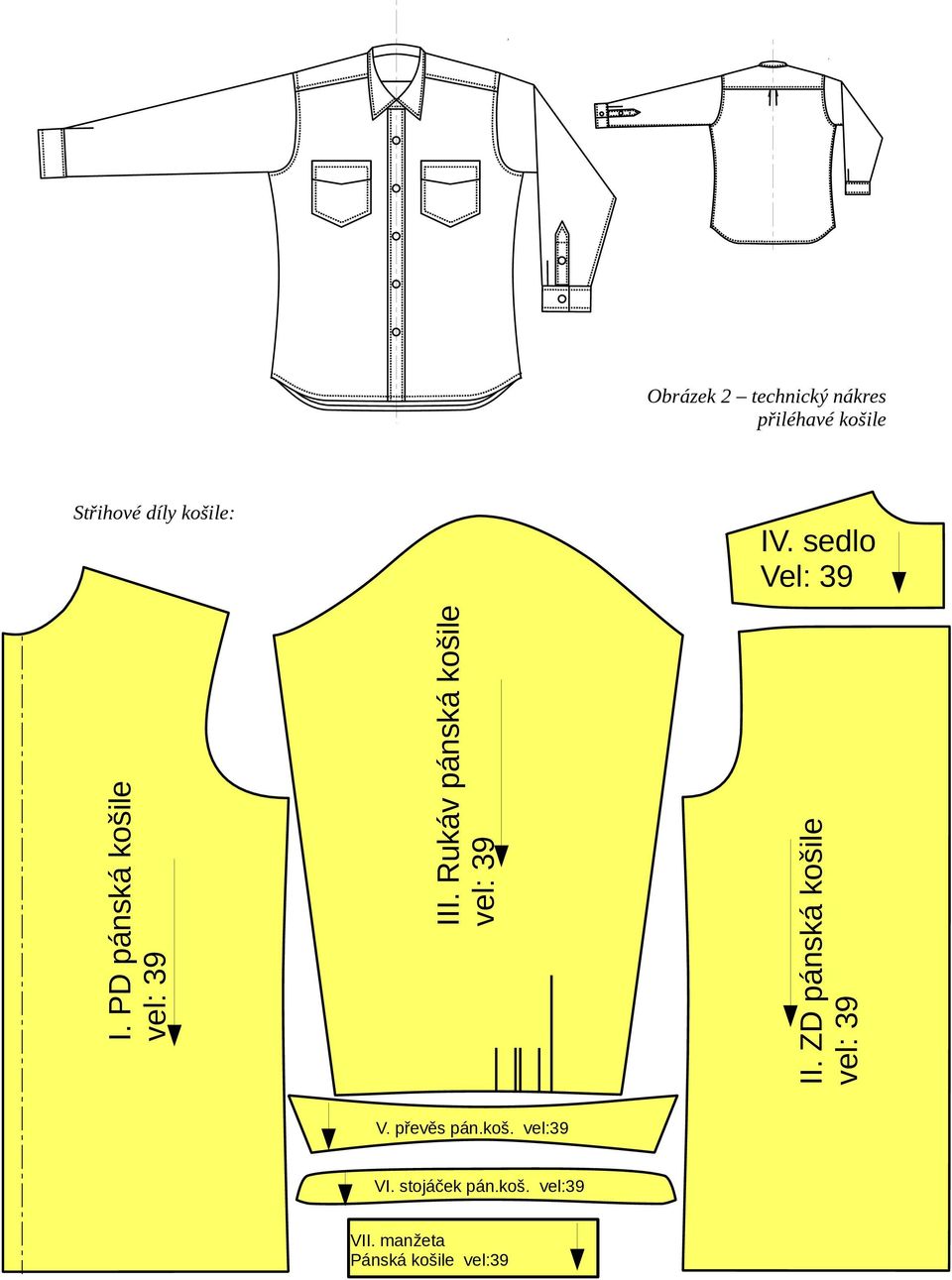 Rukáv pánská košile vel: 39 II. ZD pánská košile vel: 39 V.