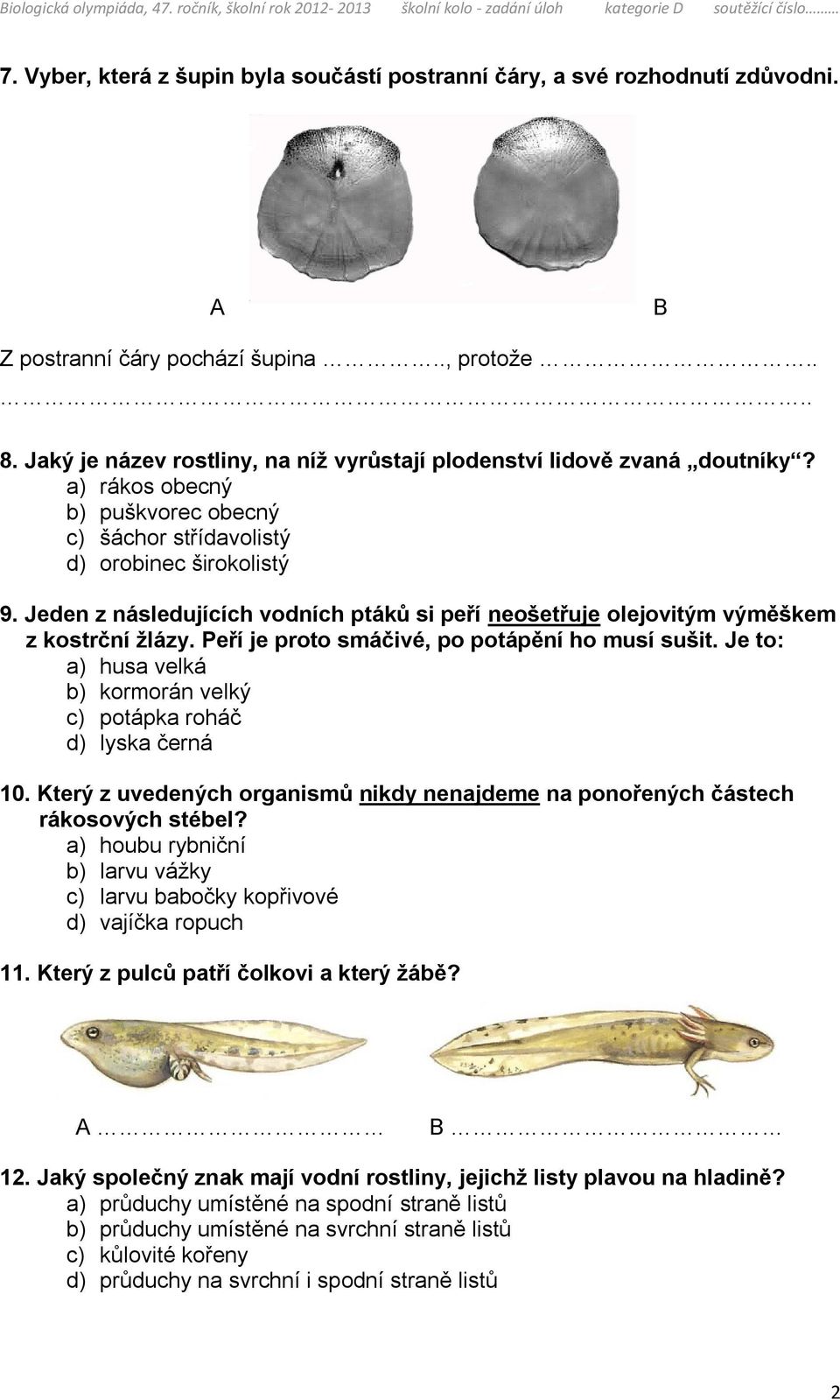 Jeden z následujících vodních ptáků si peří neošetřuje olejovitým výměškem z kostrční žlázy. Peří je proto smáčivé, po potápění ho musí sušit.