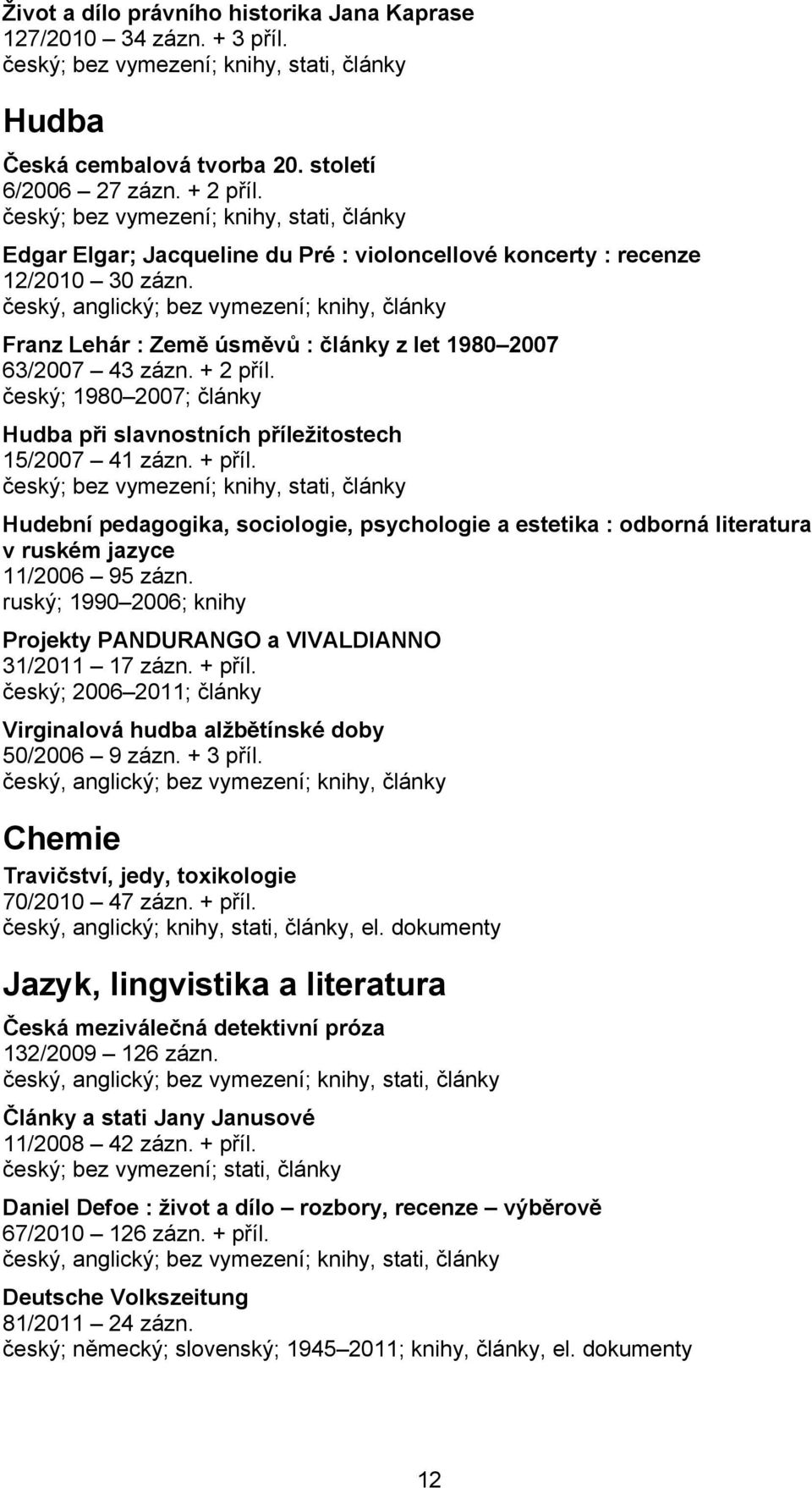 + 2 příl. český; 1980 2007; články Hudba při slavnostních příležitostech 15/2007 41 zázn. + příl.