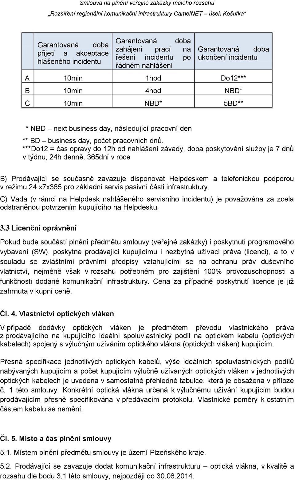 ***Do12 = čas opravy do 12h od nahlášení závady, doba poskytování služby je 7 dnů v týdnu, 24h denně, 365dní v roce B) Prodávající se současně zavazuje disponovat Helpdeskem a telefonickou podporou v