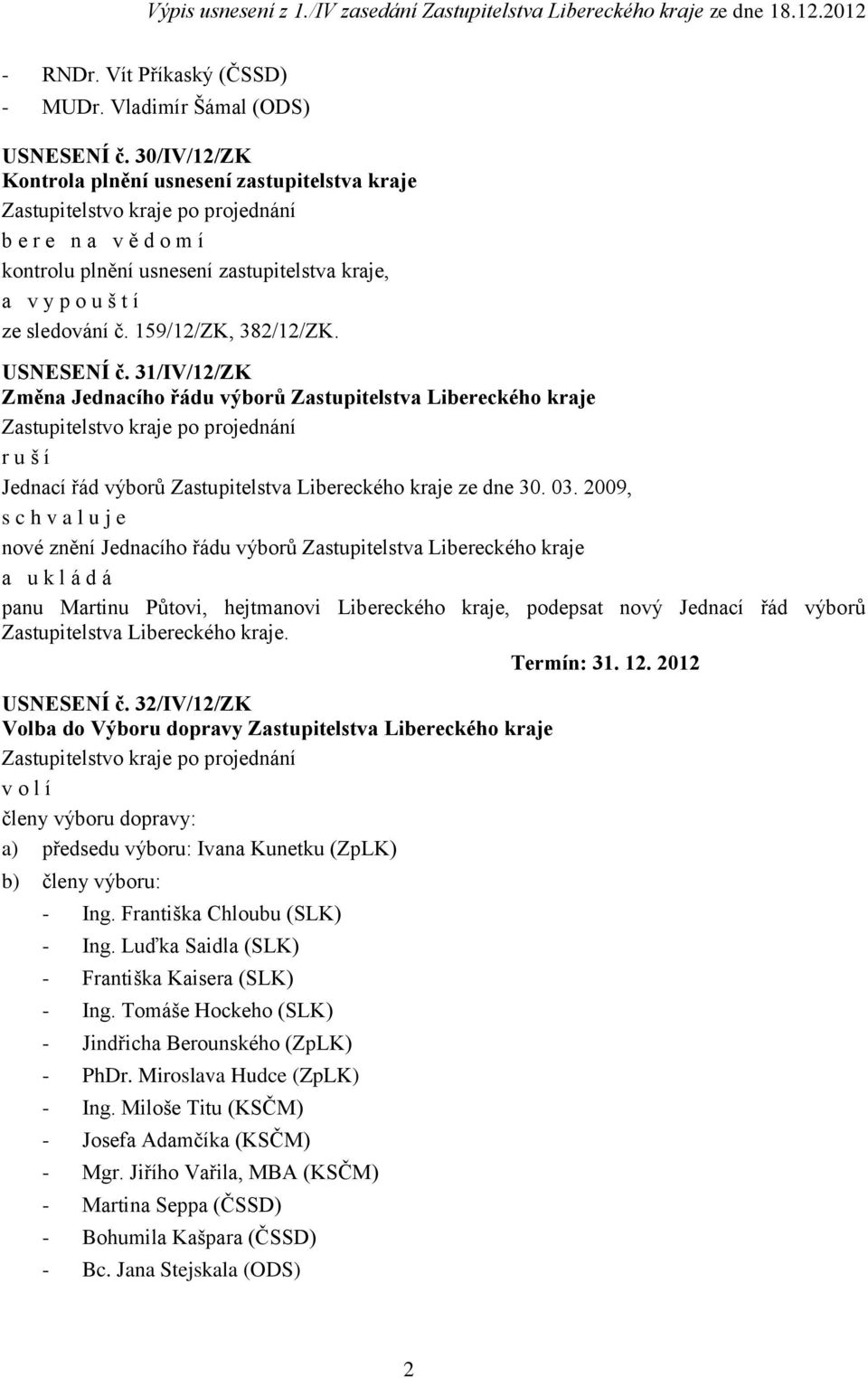 31/IV/12/ZK Změna Jednacího řádu výborů Zastupitelstva Libereckého kraje r u š í Jednací řád výborů Zastupitelstva Libereckého kraje ze dne 30. 03.